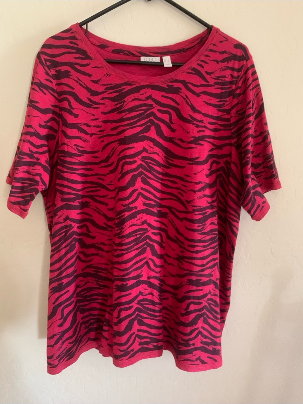 LOGO by Lori Goldstein Red and Black Zebra Print Top Size 1X